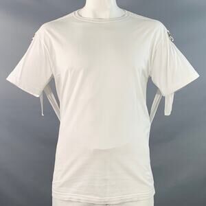 HELMUT LANG Size L White Cotton Jersey Crew Neck Straps Bondage T-shirt